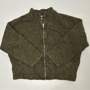 Free People Quilted Zip-Up Jacket Green Size Large Dolman